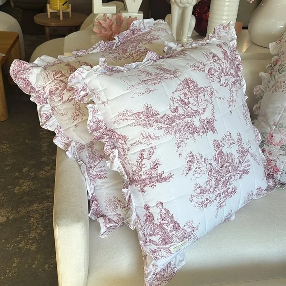 Pair Euro Shams NEW Country Toile Russet Shabby Chic by Cabbages & Roses London - Picture 1 of 9